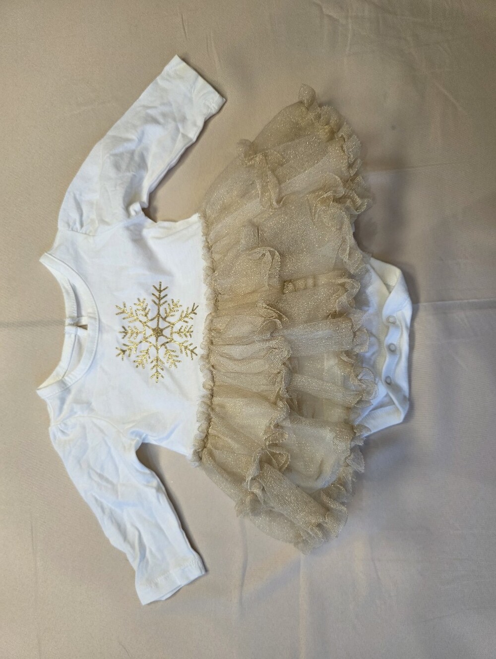 The Children’s Place 0-3M Gold Snowflake Tutu Bodysuit Holiday Outfit